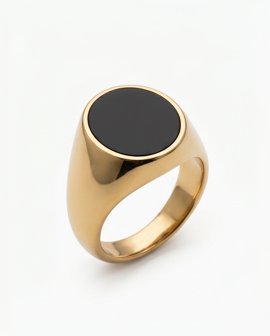 ANILLO DE ACERO QUIRURGICO DORADO CON PIEDRA AN007