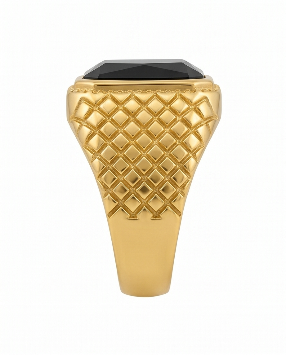 ANILLO DE ACERO QUIRURGICO DORADO CON PIEDRA AN008