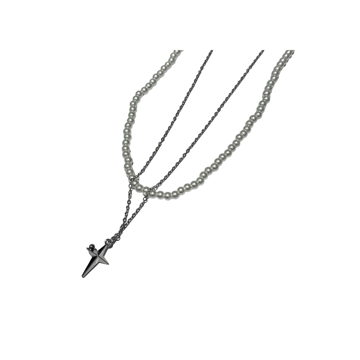 Collar con dije , cadena acero y de Perlas doble