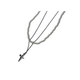 Collar con dije , cadena acero y de Perlas doble