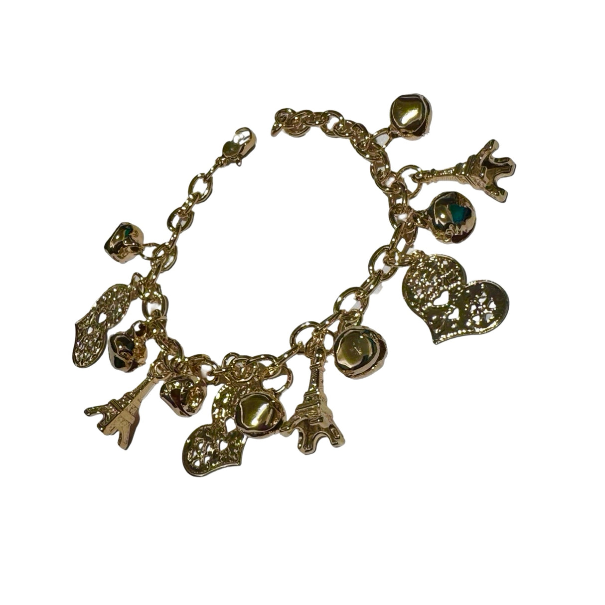 Pulsera fantasia dorada con corazones
