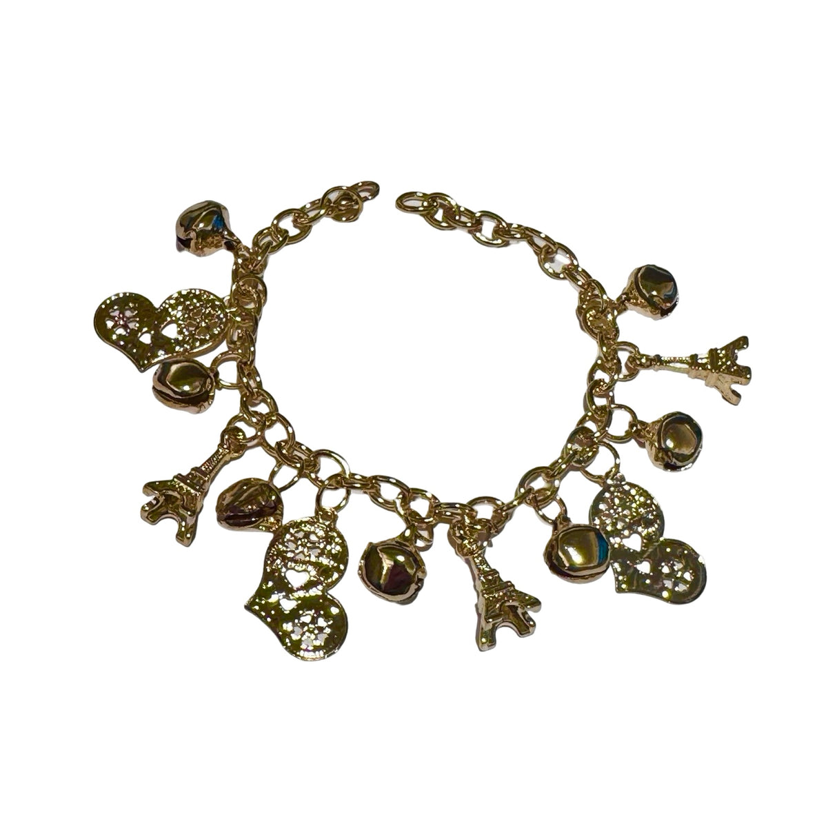 Pulsera fantasia dorada con corazones