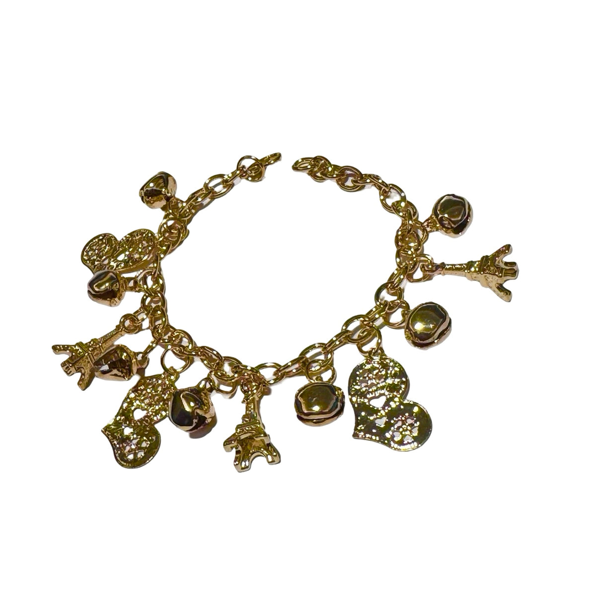 Pulsera fantasia dorada con corazones