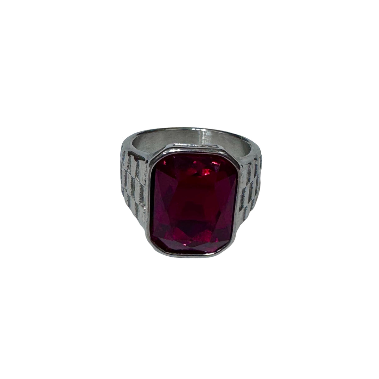 Anillo de acero de mesa hombre plateado con piedra