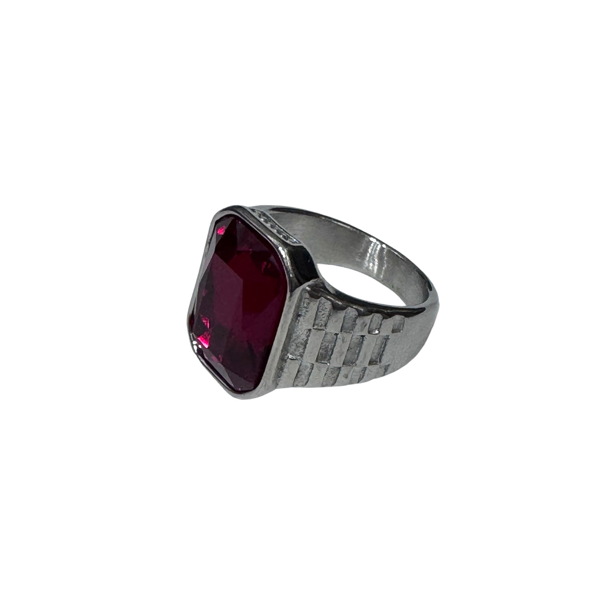 Anillo de acero de mesa hombre plateado con piedra